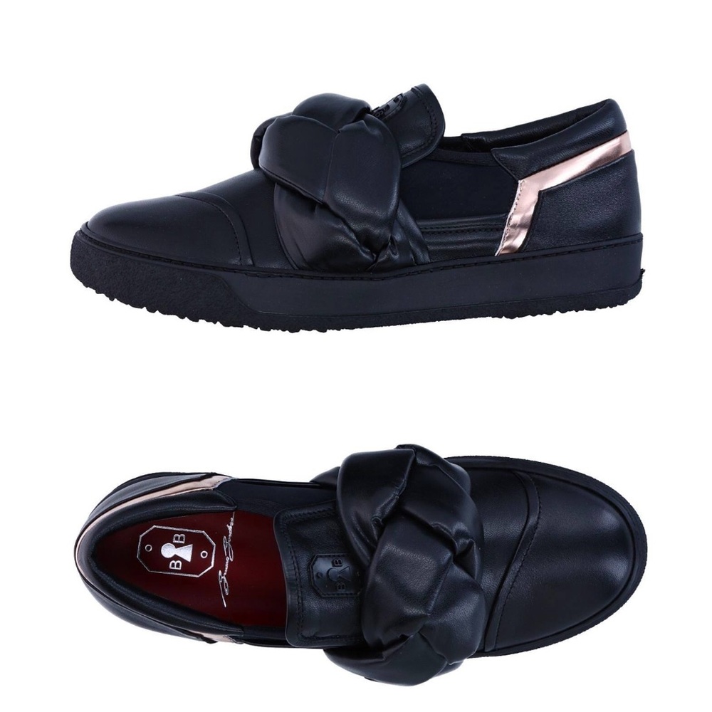 Luxury Italian Brand Black and Gold Leather Women's Slip-On Shoes